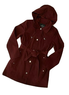 Women's London Fog Burgundy Dress Rain Trench Coat Removable Hood