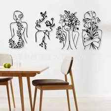 Set of 4 Metal Wall Art Decor Minimalist Abstract Woman Single Line Home Decor