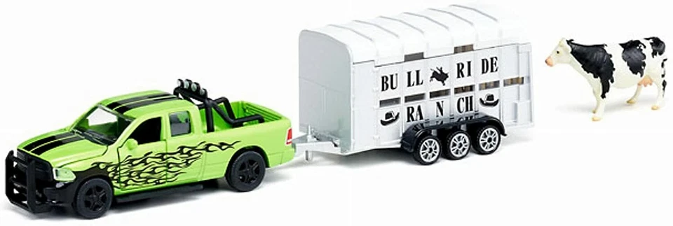 SIKU FARME 1:50 DIE CAST PICK UP RAM 1500 CON RIMORCHIO TRASPORTO MUCCHE 1998 - Immagine 2 di 2