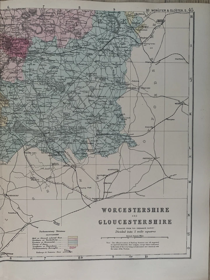 1886 South Worcestershire & Gloucestershire Hand Coloured Map by G.W. Bacon - Image 3 of 3