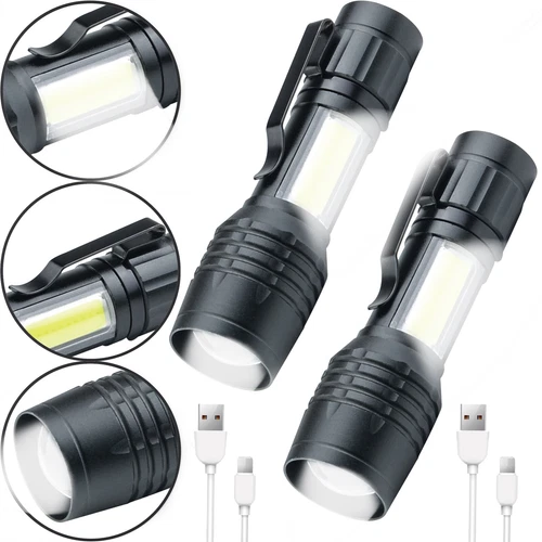 2 Stück Taschenlampe LED Aufladbar USB Super Hell Taktisches Fackel Lumen Akku - Bild 20 von 20