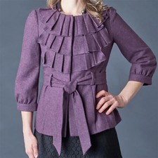 Anthropologie Tabitha Foliage Finder Purple Pleated Belted Wool Jacket Size 4