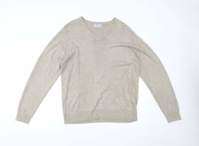 Marks and Spencer Herren Pullover Beige V-Ausschnitt Acrylmischung Größe L
