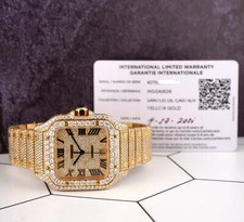 Cartier Santos Mens 39.8mm 18k Yellow Gold Watch Iced Out 25ct Diamonds 4070 14