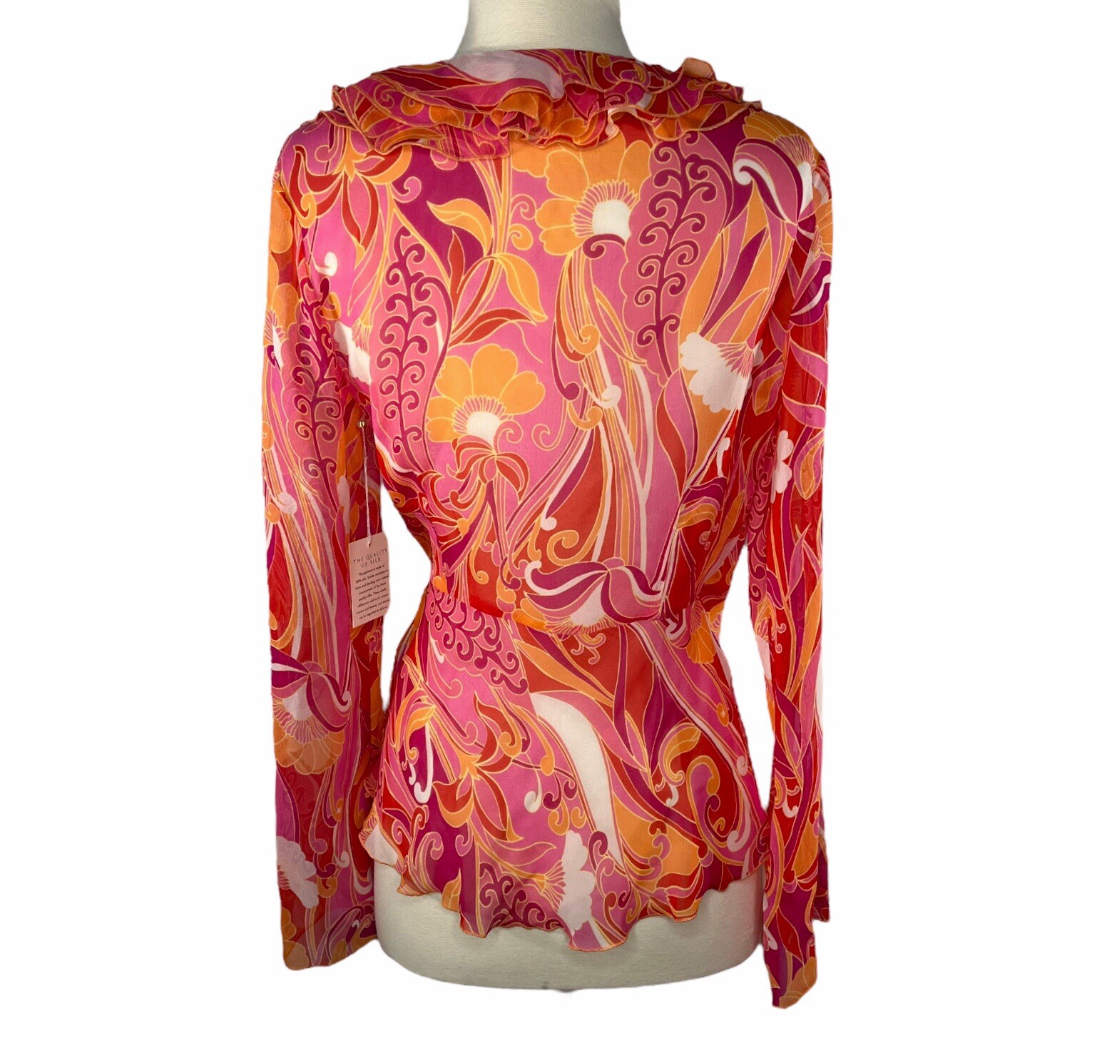 Moda International Women’s Silk Sheer Wrap Blouse Floral Abstract Size