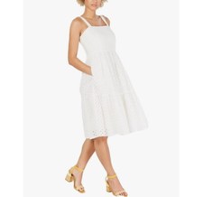 Vince Camuto Womens 12 Ivory Cotton Eyelet Tiered Sleeveless Dress Retagged BC76