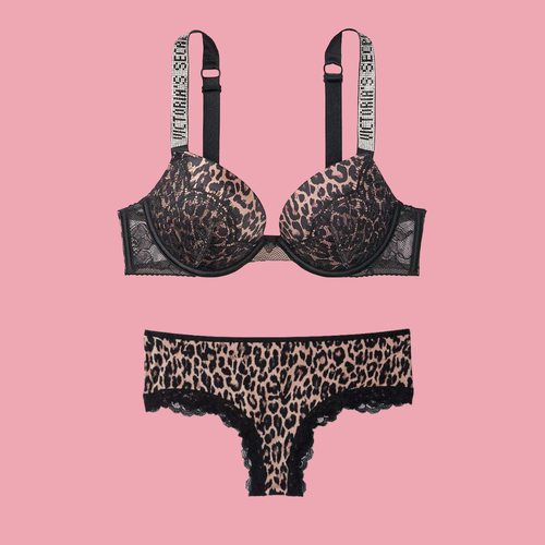 Victoria's Secret Very Sexy Shine Strap Push-up Bra Panty 2 Piece set Leopard - Picture 31 of 32