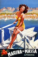 MARINA DI MASSA APUANIA OCEAN GIRL FUN  ITALY SUMMER TRAVEL VINTAGE POSTER REPRO
