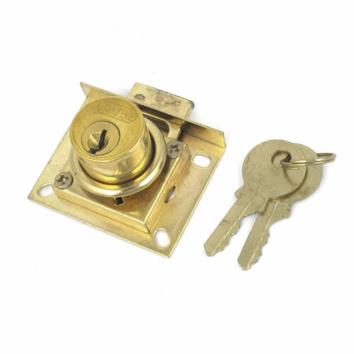 Gold Tone 22mm Dia Cylinder Head Metal Cabinet Security Drawer Lock w 2 Keys - Afbeelding 1 van 3