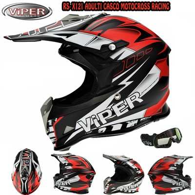 VIPER CASCO MOTOCROSS QUAD MOTO Off-Road Cross Racing X121 con occhiali,  Rosso | eBay