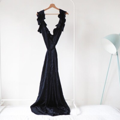 Ghost London satin maxi wrap dress prom occasion wedding navy