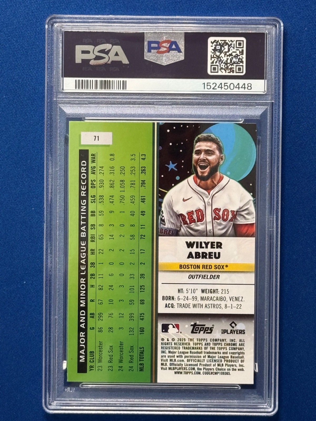 2025 Topps Cosmic Chrome - Wilyer Abreu #71 Aqua Equinox  120/199 PSA 10 view 2