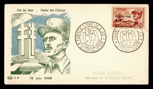 DR WHO 1957 FRENCH ALGERIA FDC LECLERC OVPT SEMI POST PAC CACHET M78134
