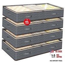Grey 90L Under Bed Storage Containers - 4-Pack Closet Organizers - 4 Pack Grey