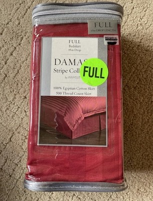 Damask Stripe Collection By Wamsutta Full Bedskirt Red 15  Drop. BBB.