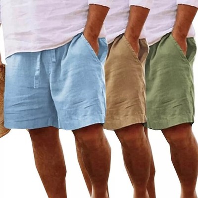 Herren Baumwolle Leinen Shorts Sommer Strand Kordelzug Taille kurze Hose 2026