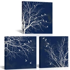 Bird Wall Decor Birds on Tree Branch Wall Art Blue and White Painting Modern ...