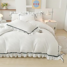Ruffled Bedding Bow Duvet Cover Set with Butterfly Tie, Soft Brushed Microfib...