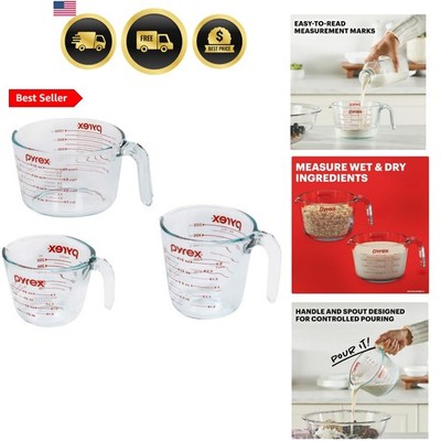 Essentials 3-Pack Glass Measuring Cups Set, 1, 2 & 4 Cup Measuring Cups For P...