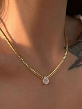 Women Necklace Heart Cubic Pendant 18K Gold Plated Stainless Steel Chain Jewelry