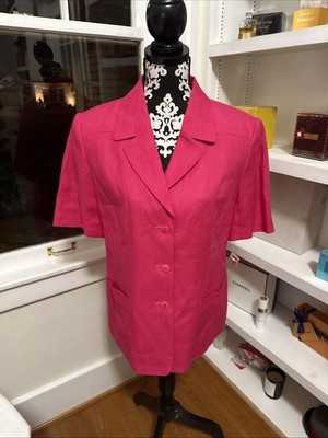Talbot's 100 % Irish Linen Button Up Shirt/Jacket Short Sleeve W/Pockets Pink 14