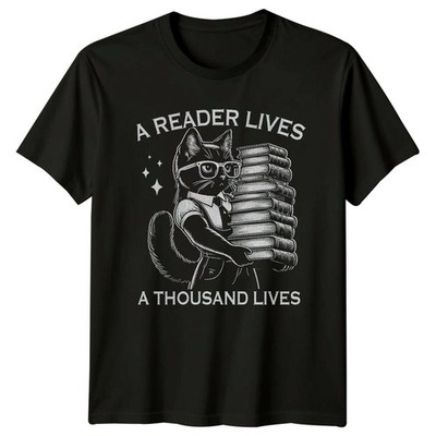 Ein Leser lebt tausend lebt T-Shirt Katze Bibliothekar Buchliebhaber