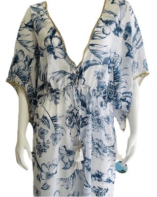 True Destinations Floral Vacay Swim Cover Maxi Boho Festival Tie Front Dress-S