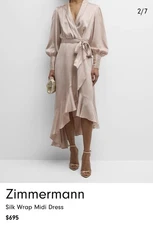 NWT 2025 Women's Zimmermann Silk Wrap Midi Dress Size L (3) in Pink