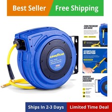 Air Hose Reel Retractable 3/8" Inch x 65' Feet Commercial Flex Hybrid Polyme...