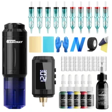 Starters Tattoo Kit Complete Set Ready to Use Kit 1600MAH Power Supply & 7 Inks