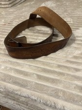 Vintage Brown Leather Belt with Mushroom Engraving