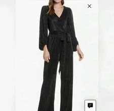 Eliza J. Long Sleeve Open Back Metallic Black Jumpsuit