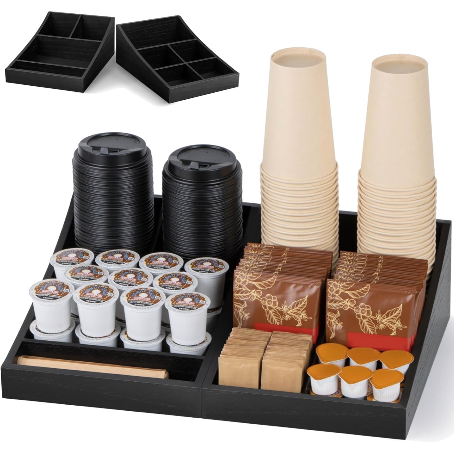Kaffeestation Organizer, Holz, 9 Fächer, 2-in-1, Küche, Büro, Café