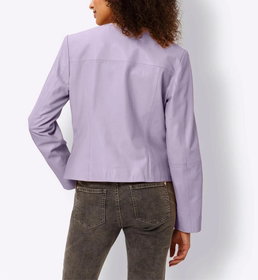 Mode von Heine Damen Lederjacke Rundhals Langarm Gefüttert flieder NEU - Bild 3 von 3