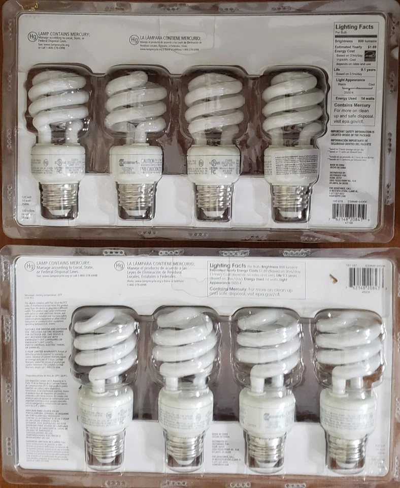 Ecosmart 60W Equivalent 14 Watt 800 Lumens CFL BRIGHT WHITE 8 BULBS (2-4PKs) NEW - Image 2 of 4