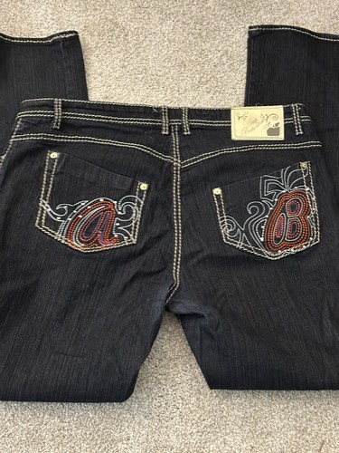 Vintage Apple Bottom Jeans Dark Wash Bedazzled Embroidered Damen 18 Y2K