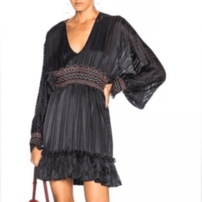 Ulla Johnson Odette Smocked Silk Midnight Mini Dress Size 2 | eBay