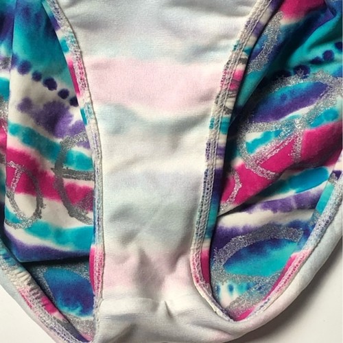 Girls Breaking Waves Swimsuit Size 12 Pink, Purple & Silver Glitter Peace Signs - Picture 6 of 8