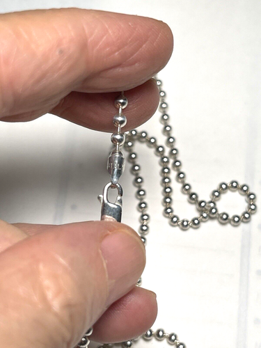 Italy 925 Sterling Silver BALL/BEAD Dogtag ID Chain 20" Necklace 3.0 mm - Picture 3 of 3