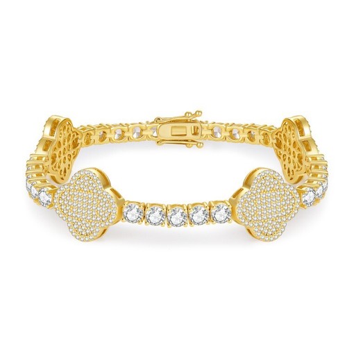 Moissanite Clover Tennis Bracelet Men Women Chain 18K Gold Plated Hip Hop GRA - Picture 15 of 17