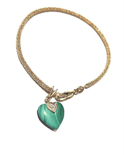 14k Malachite Diamonds Pendant Woven Bracelet Charm Bracelet Padlock