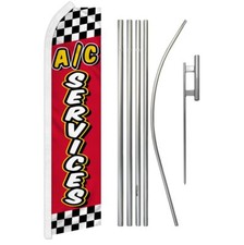 "A/C SERVICES" Advertising Super Flag & Pole Kit air condition service red check