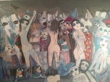 RENATO BORSATO VENEZIA 1927-2013 LITOGRAFIA CARNEVALE MASCHERE FIRMATA FIRMA DI