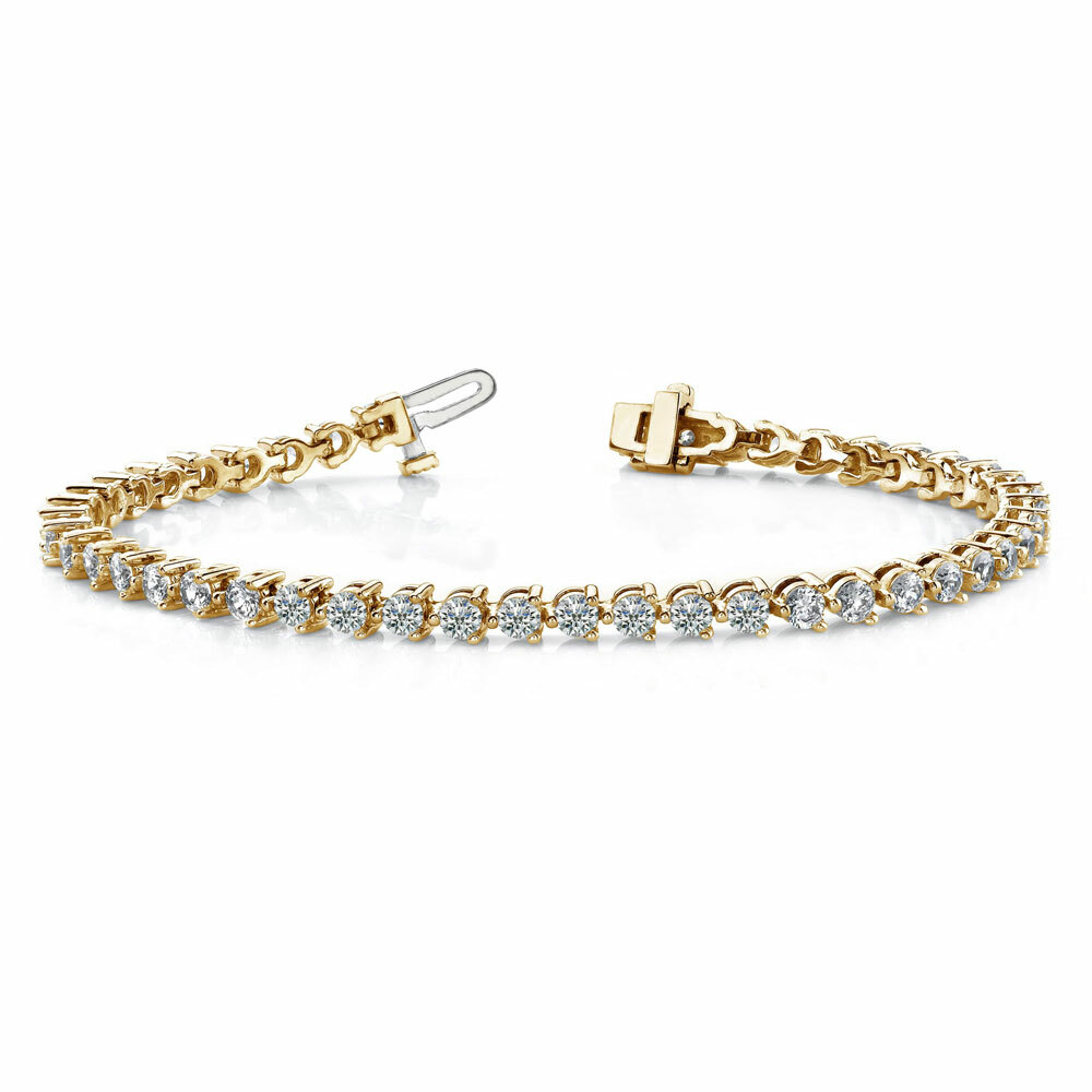 5.00 ct tw F/SI-1 Round Cut Diamond Three Prong Tennis Bracelet 14K Yellow Gold