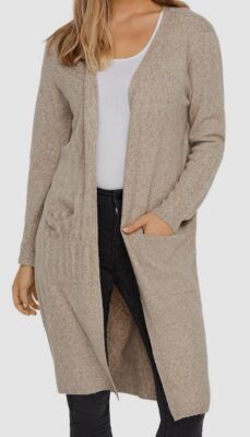 $59 Vero Moda Women's Doffy Beige Open-Front Long Cardigan Sweater Size XL