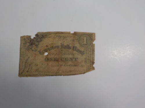 Billet de monnaie 1863 billet d'un cent Lewiston Falls banque papier-monnaie américain vintage  - Photo 1/2