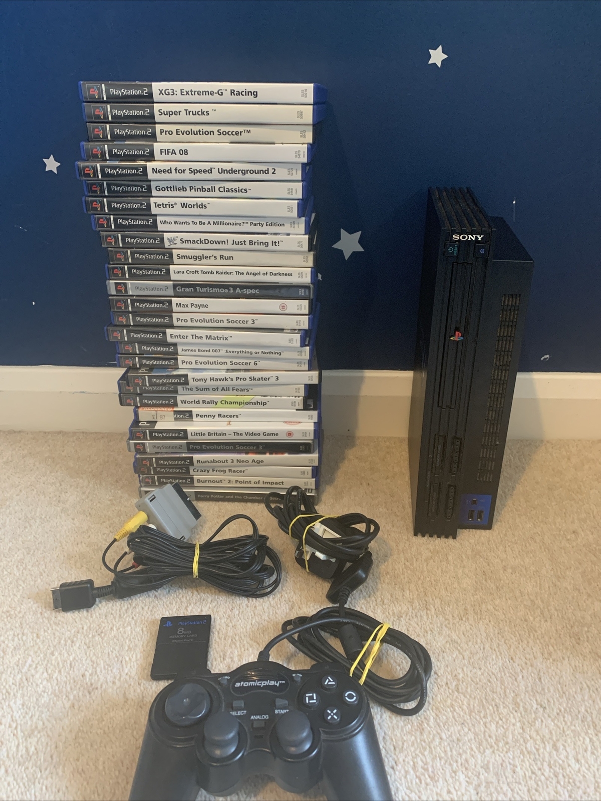 Sony PlayStation PS2 Console Bundle 27 Games Pad and all wires