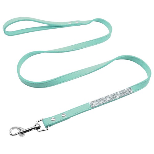 Bling Rhinestones Diamante Suede Leather Small Dog Pet Puppy Walking Lead Leash - Picture 14 of 17