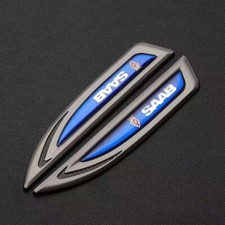 2Pcs Black 3D Saab Logo Shark-shaped Letters Fender Emblem Badge Metal for Saab