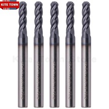 5Pcs 4 Flute 5/32" x 3/16" x 9/16" x 2" Ball Nose Carbide End Mills AlTiN Coated